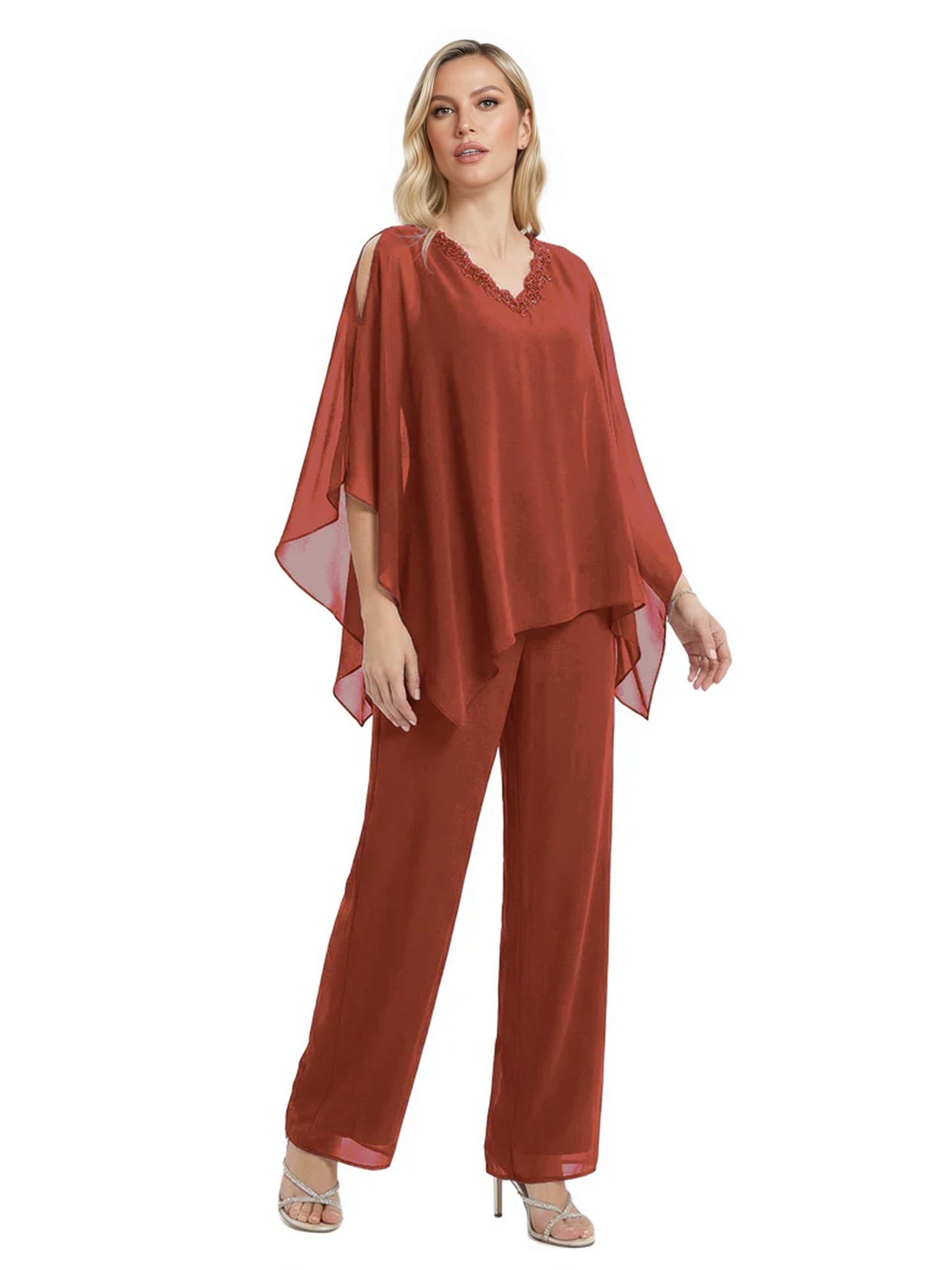 V-Neck Chiffon Mother of the Brides Dresses Plus Size Jacket Suits Wedding