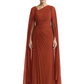 Elegant Asymmetric Neck Long A-Line Chiffon Mother of the Brides Dresses Mom Outfit with Cape