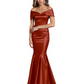 Luxury Emerald Formal Dress Off-the-Shoulder Satin Gown Trumpet Silhouette