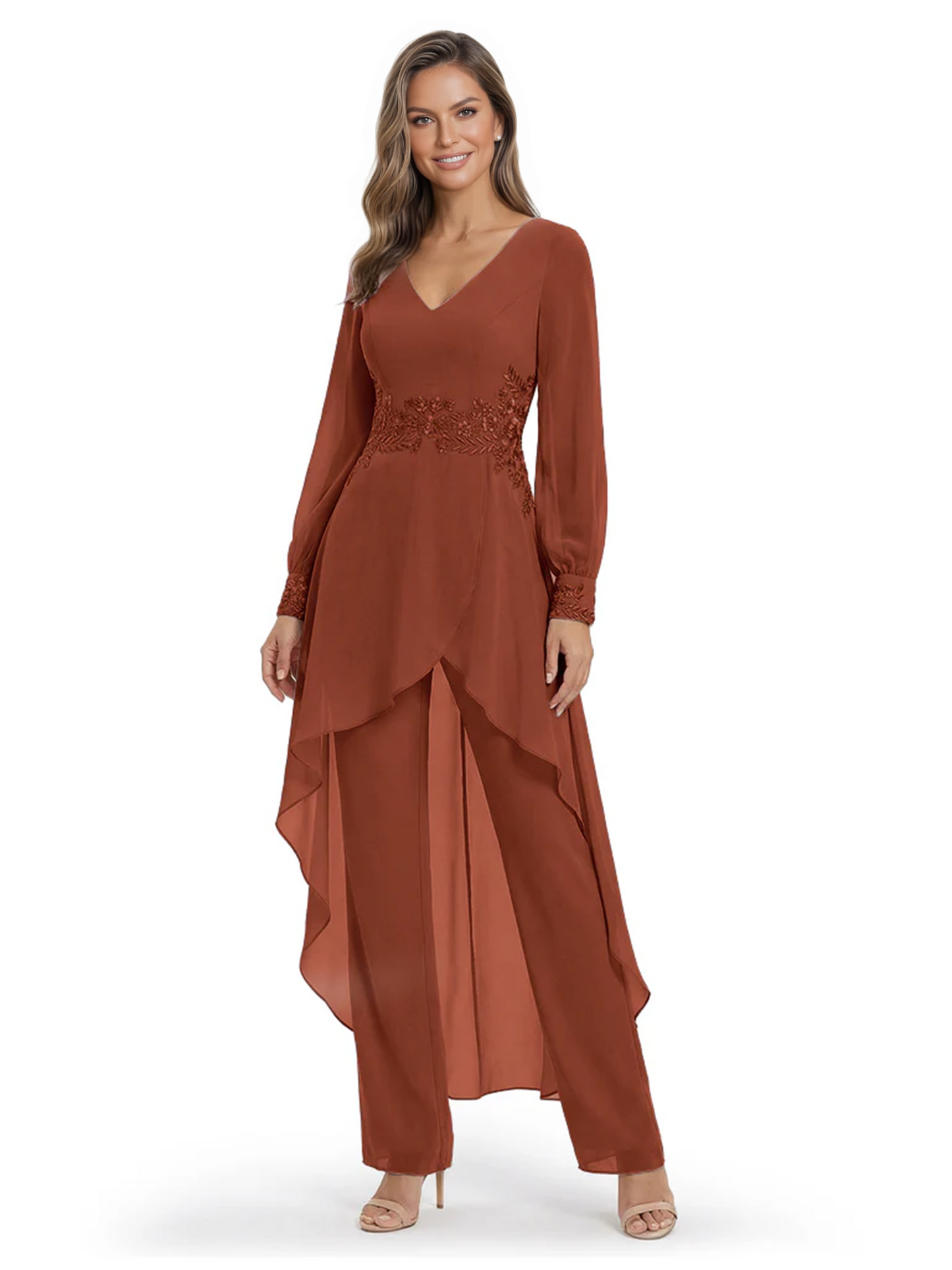 Luxury Black Formal Trousers Set High-Low Chiffon Top with Sparkling Beaded Detail