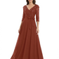 Chiffon Mother of the Bride Dress with Sequin V-Neck and Elegant Bow Sash