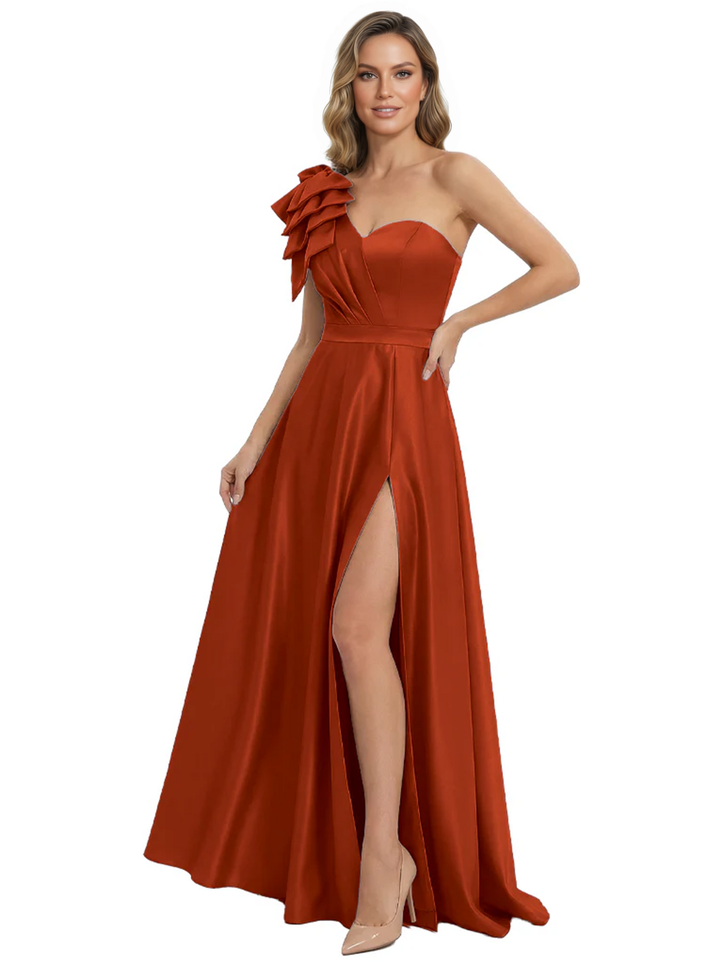 Elegant Mother of the Groom Dress A-Line Satin Formal Gown with High Slit Ruched Bodice