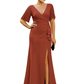 Elegant Evening Gown Trending V-Neck & Ruffle Detail Mother of Bride Outfits Slit