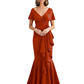 Satin Mother of the Bride Dress with Cascading Ruffles and Mermaid Tail V-Neck