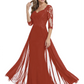 Luxury Burgundy Formal Dress Embroidered Lace Bodice Flowy Chiffon Gown 2026