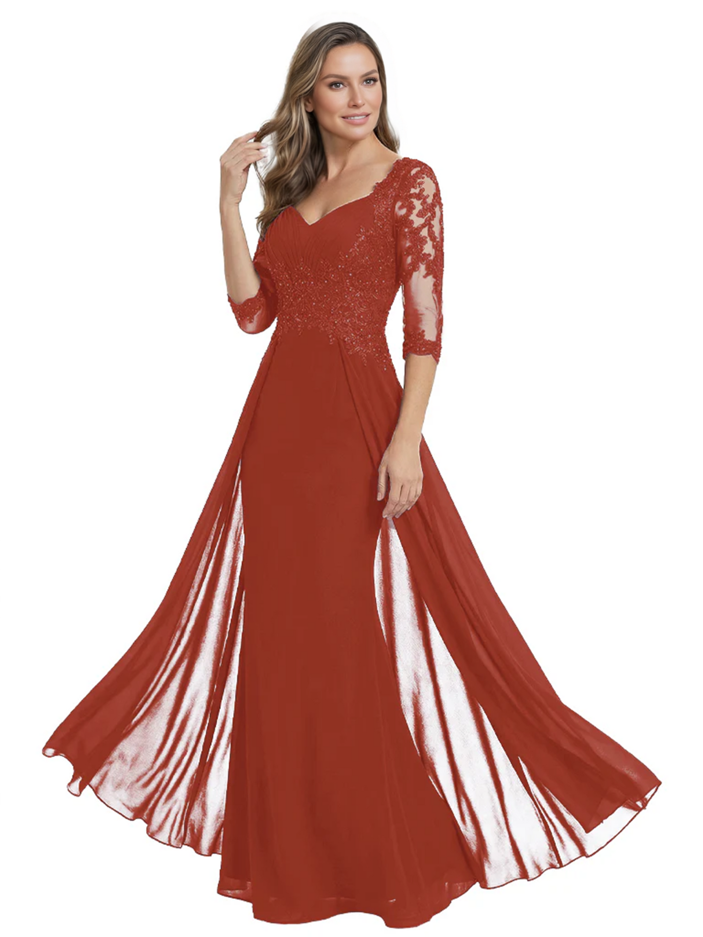 Luxury Burgundy Formal Dress Embroidered Lace Bodice Flowy Chiffon Gown 2026