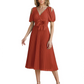 Wedding Formal Dress V-Neck Pleated Chiffon Gown with 3D Flower Accent Knee Length