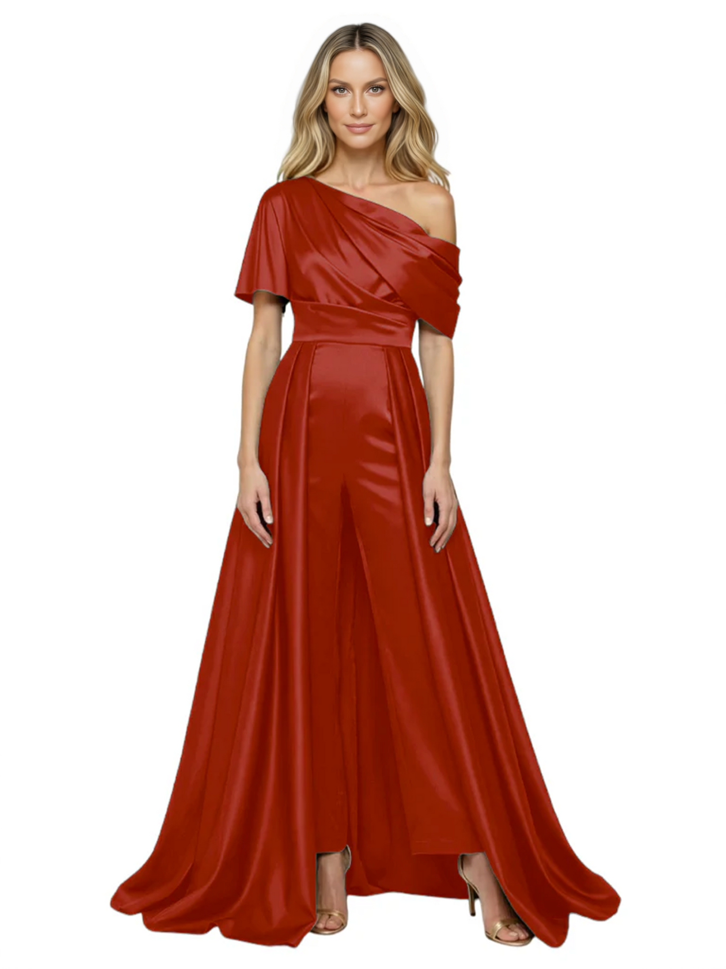 One Shoulder Mother of Bride jumpsuits Formal Gowns Floor Length Detachable Train