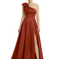 Luxury Bow Black Formal Dress One-Shoulder A-Line Gowns with Sexy Side Slit 2026