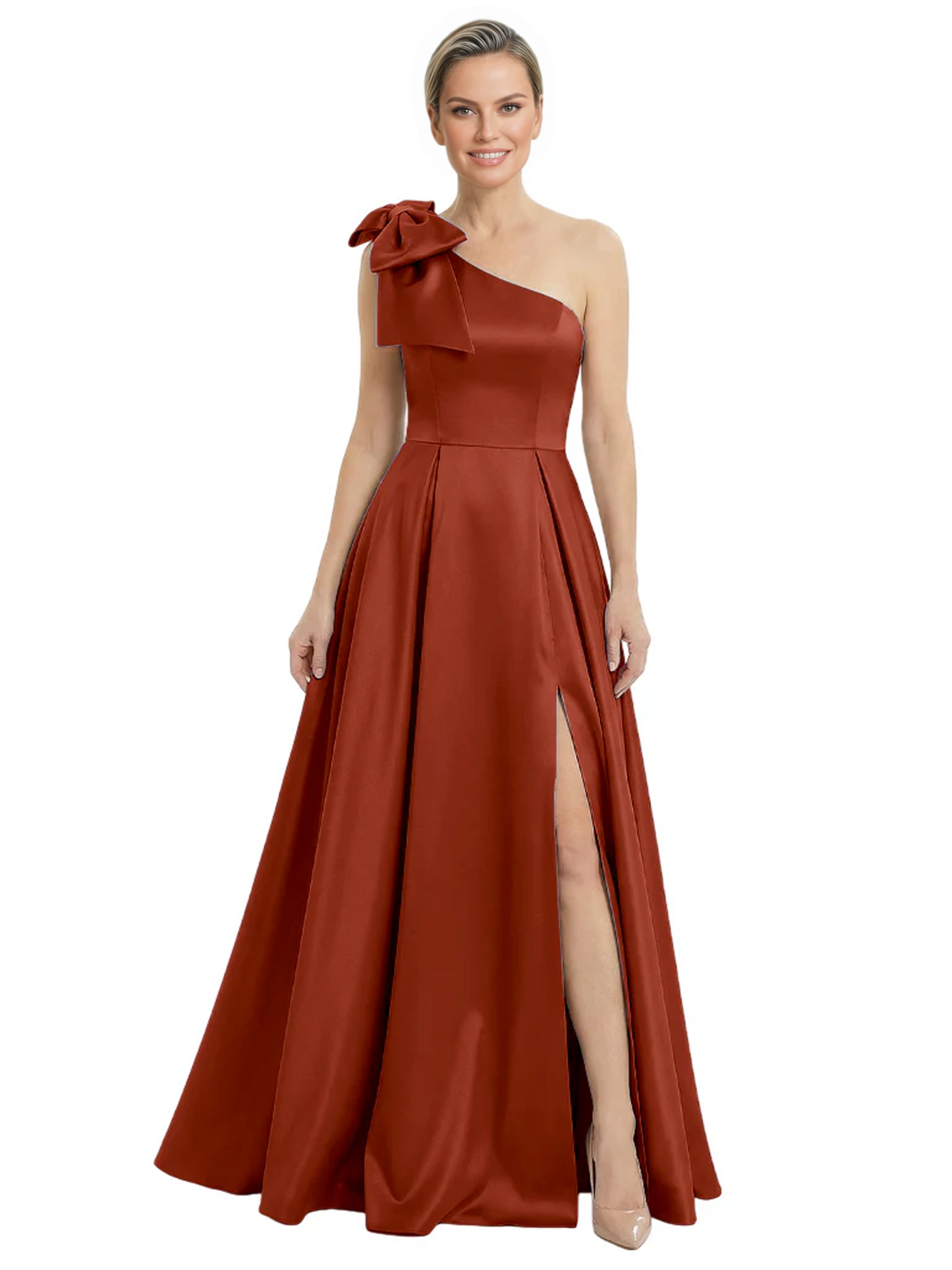 Luxury Bow Black Formal Dress One-Shoulder A-Line Gowns with Sexy Side Slit 2026