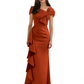 Elegant Mother of Bride Dress Formal Gowns Mermaid Ruffle Floor Length Asymmetric Neckline