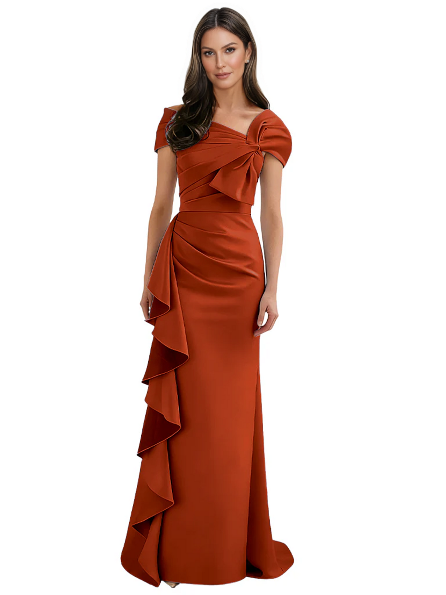 Elegant Mother of Bride Dress Formal Gowns Mermaid Ruffle Floor Length Asymmetric Neckline