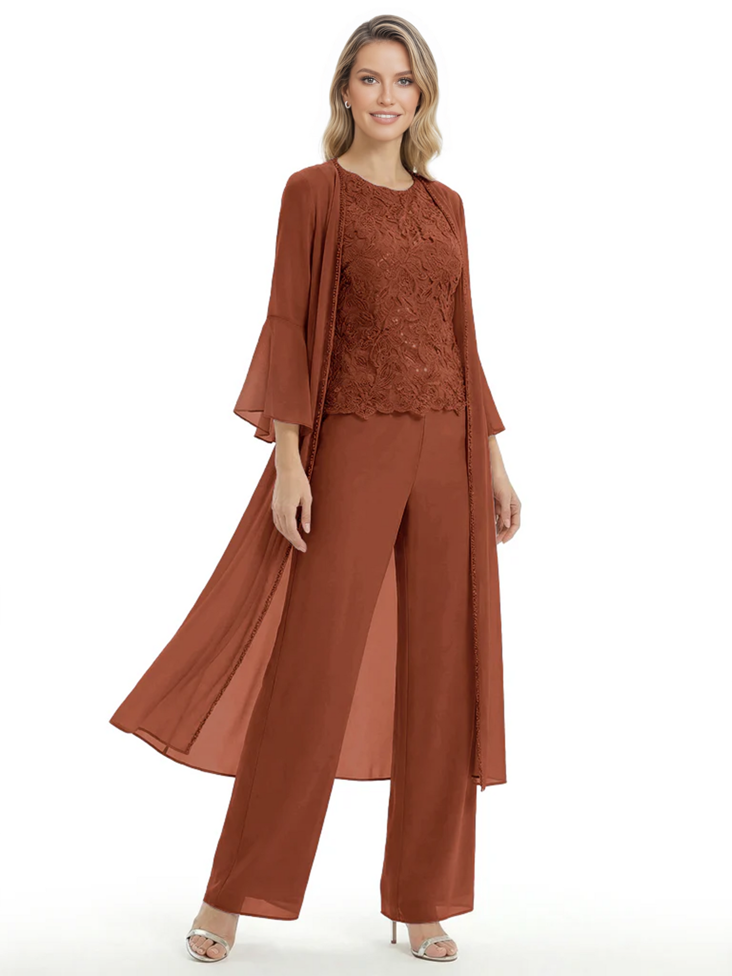 Elegant Pink 3-Piece Pant Set Trending 2026 Styles with Lace Wide-Leg Pants