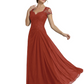 Long A-line Chiffon Short Sleeves Mother of the Brides Dresses Lace Wedding