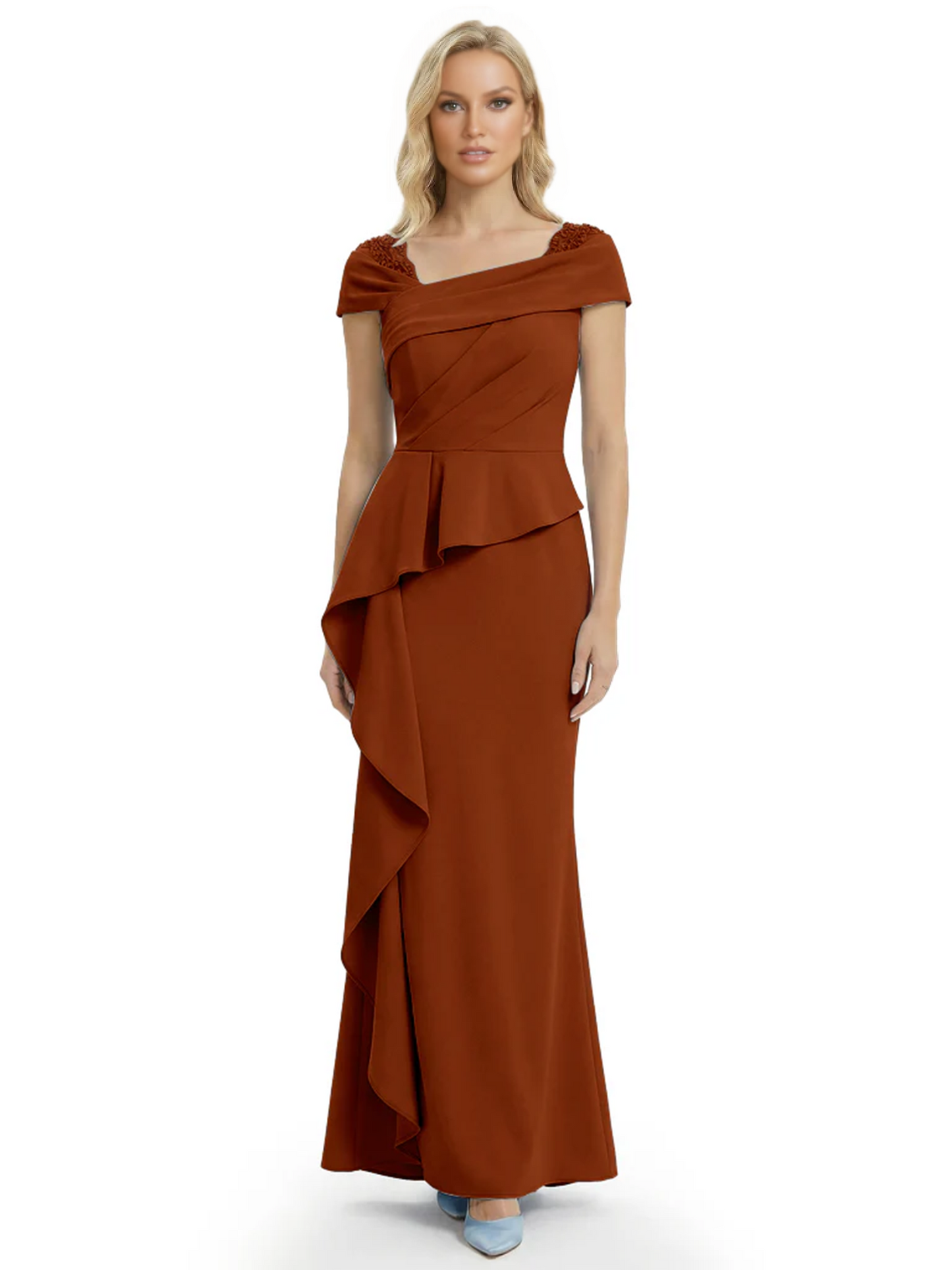 A-Line Satin Cap Sleeves Mother of the Brides Dresses Floor Length For Wedding