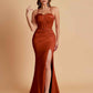 Sexy Soft Satin Mermaid Spaghetti Straps Side Slit Floor-Length Bridesmaid Dresses