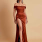 Sexy Off the Shoulder Soft Satin Side Slit Floor-Length Mermaid Bridesmaid Dresses