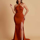 Elegant Soft Satin Mermaid Halter Side Slit Floor-Length Bridesmaid Dresses Online