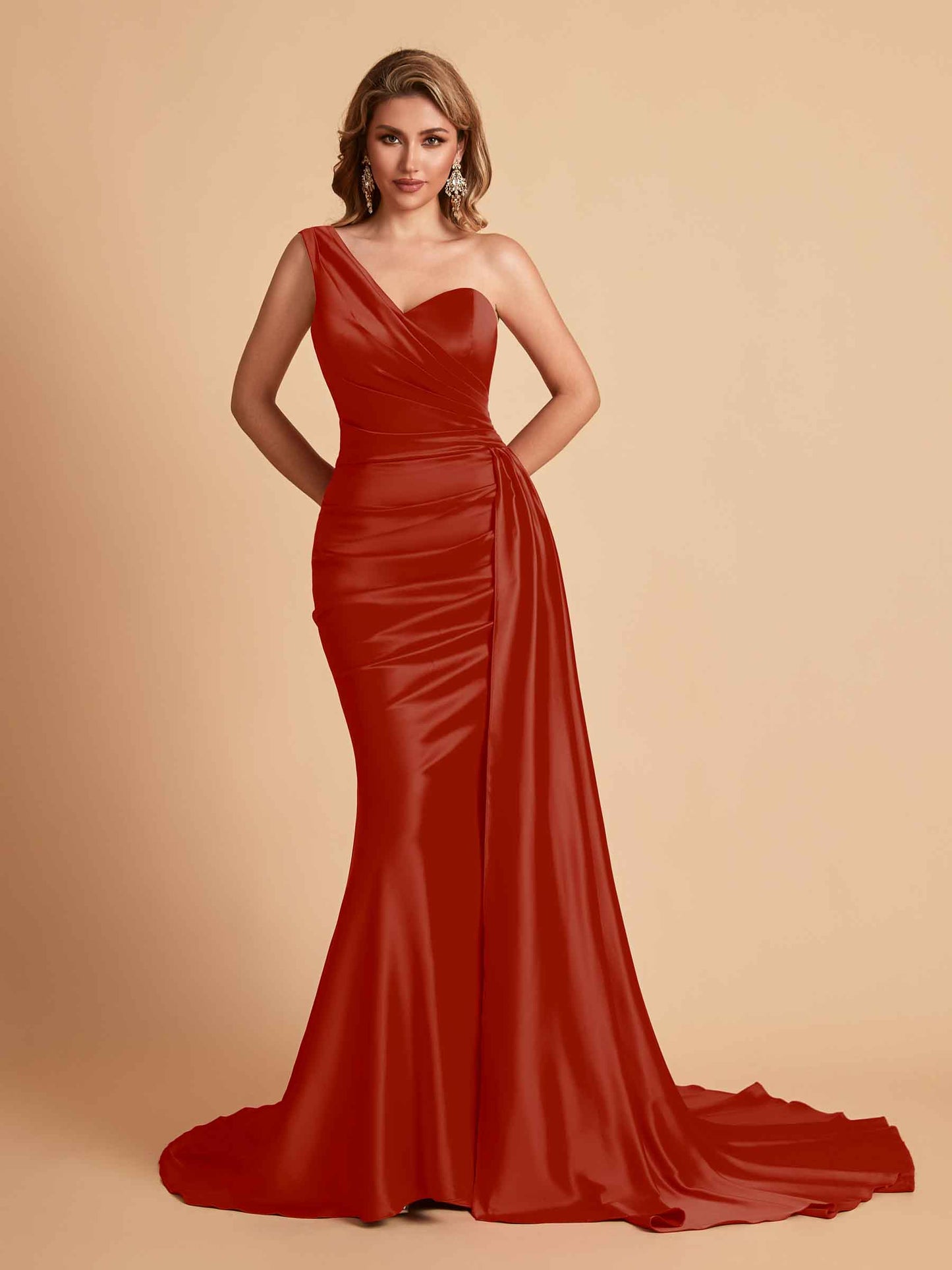 Sexy Satin Mermaid One Shoulder Maxi Long Bridesmaid Dresses Online
