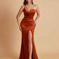 Gorgeous One Shoulder Soft Satin Side Slit Floor-Length Mermaid Bridesmaid Dresses