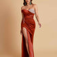 Sexy Soft Satin Mermaid One Shoulder Side Slit Floor-Length Mermaid Bridesmaid Dresses