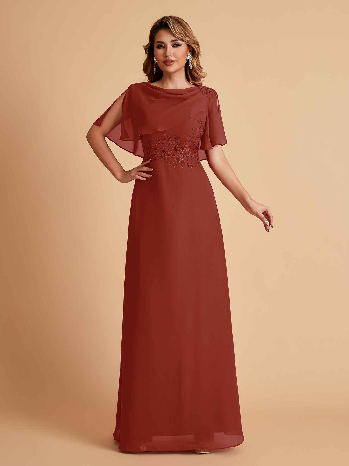 Elegant A-Line Chiffon Half Sleeves Jewel Mother of the Brides Dresses Online