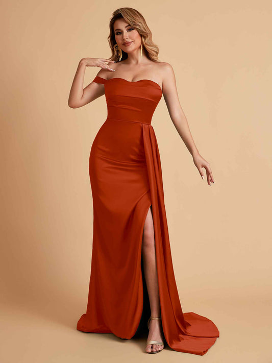 Sexy One-Shoulder Sweetheart With Train With High Split Floor-Length Bridesmaid Dresses