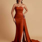 Simple Soft Satin Mermaid Strapless Floor-Length Mermaid Bridesmaid Dresses