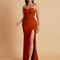 Sexy Strapless Soft Satin Side Slit Floor-Length Mermaid Bridesmaid Dresses