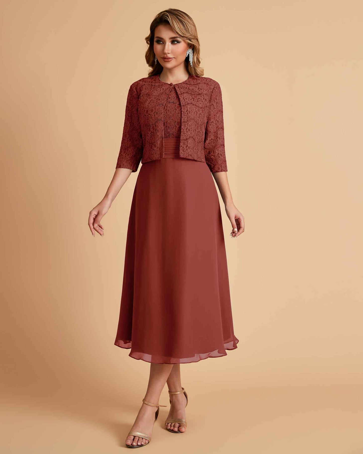 Elegant A-line Bateau Sleeveless Tea Length Mother of the Brides Dresses Online