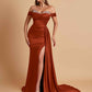 Gorgeous Soft Satin V-neck Off-the-Shoulder Side-Slit Mermaid Bridesmaid Dresses