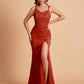 Sexy Satin V-neck Side Slit Mermaid Floor Length Bridesmaid Dresses