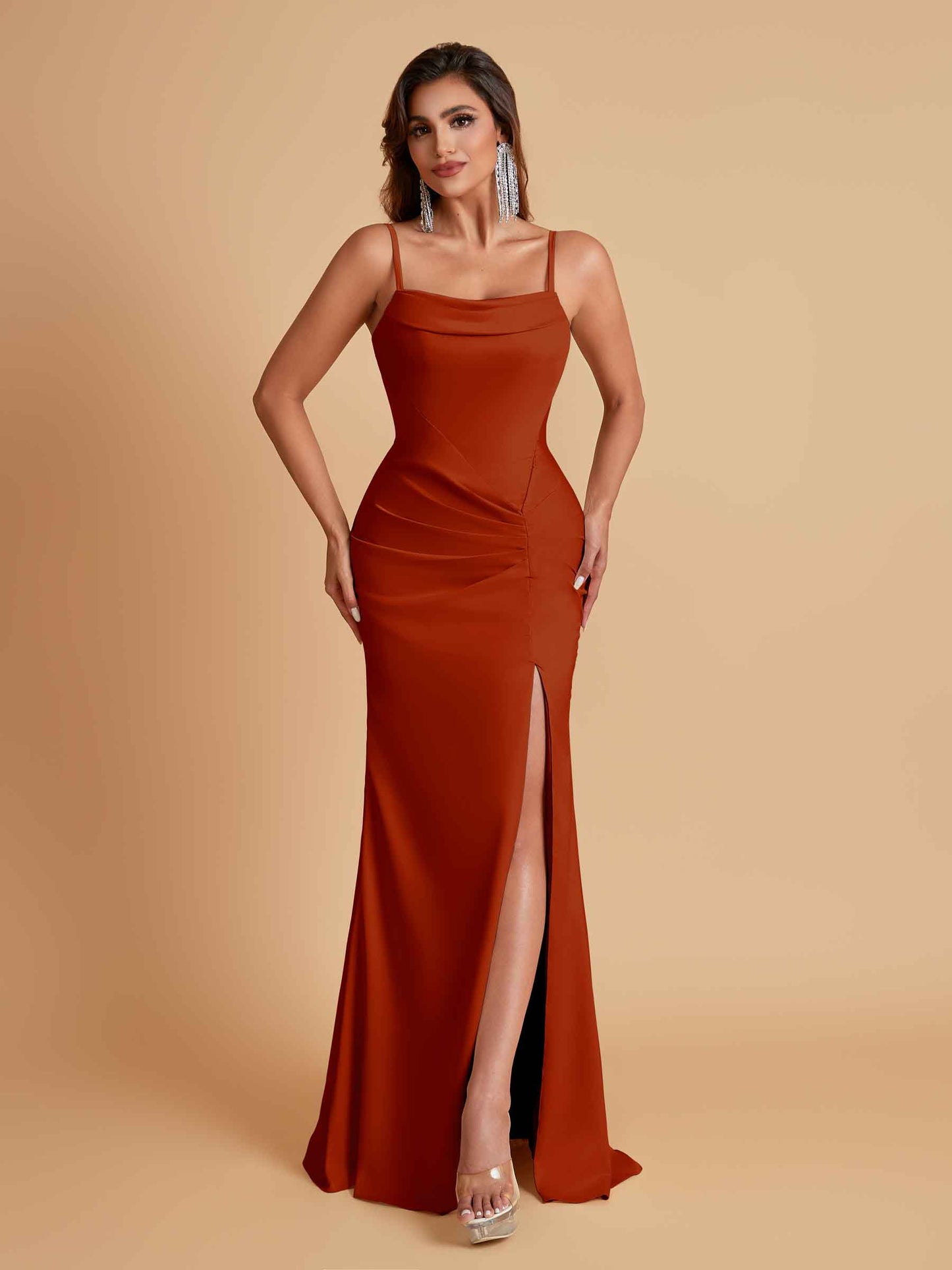 Gorgeous Spaghetti Straps Soft Satin Side Slit Floor-Length Mermaid Bridesmaid Dresses