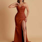 Elegant Soft Satin Mermaid V-neck Side Slit Floor-Length Bridesmaid Dresses Online