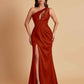 Sexy One Shoulder Soft Satin Side Slit Floor-Length Mermaid Bridesmaid Dresses