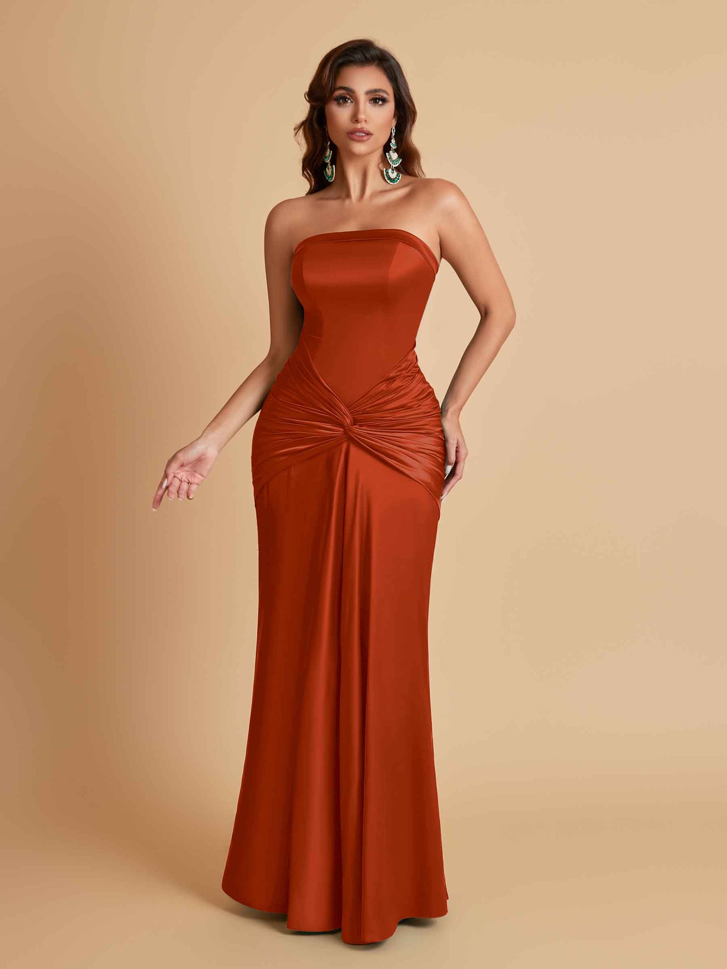 Sexy Soft Satin Mermaid Strapless Floor-Length Mermaid Bridesmaid Dresses