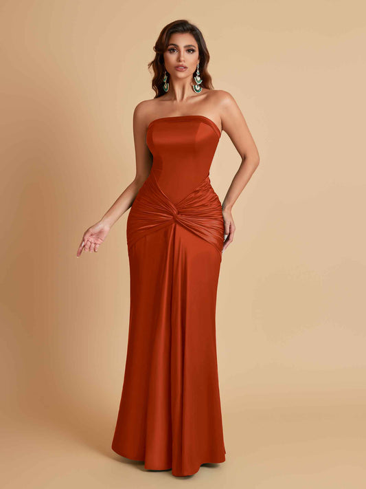 Sexy Soft Satin Mermaid Strapless Floor-Length Mermaid Bridesmaid Dresses