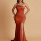 Sexy Soft Satin Mermaid One Shoulder Side Slit Beading Floor-Length Bridesmaid Dresses Online