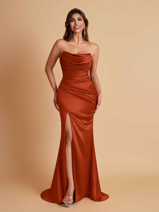 Sexy Soft Satin Mermaid Side Slit Floor-Length Mermaid Bridesmaid Dresses