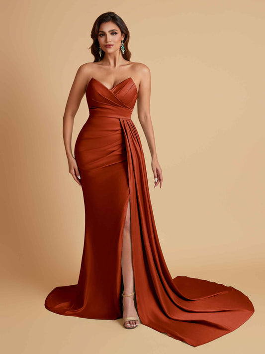 Sexy Soft Satin Mermaid V-neck Floor-Length Mermaid Bridesmaid Dresses