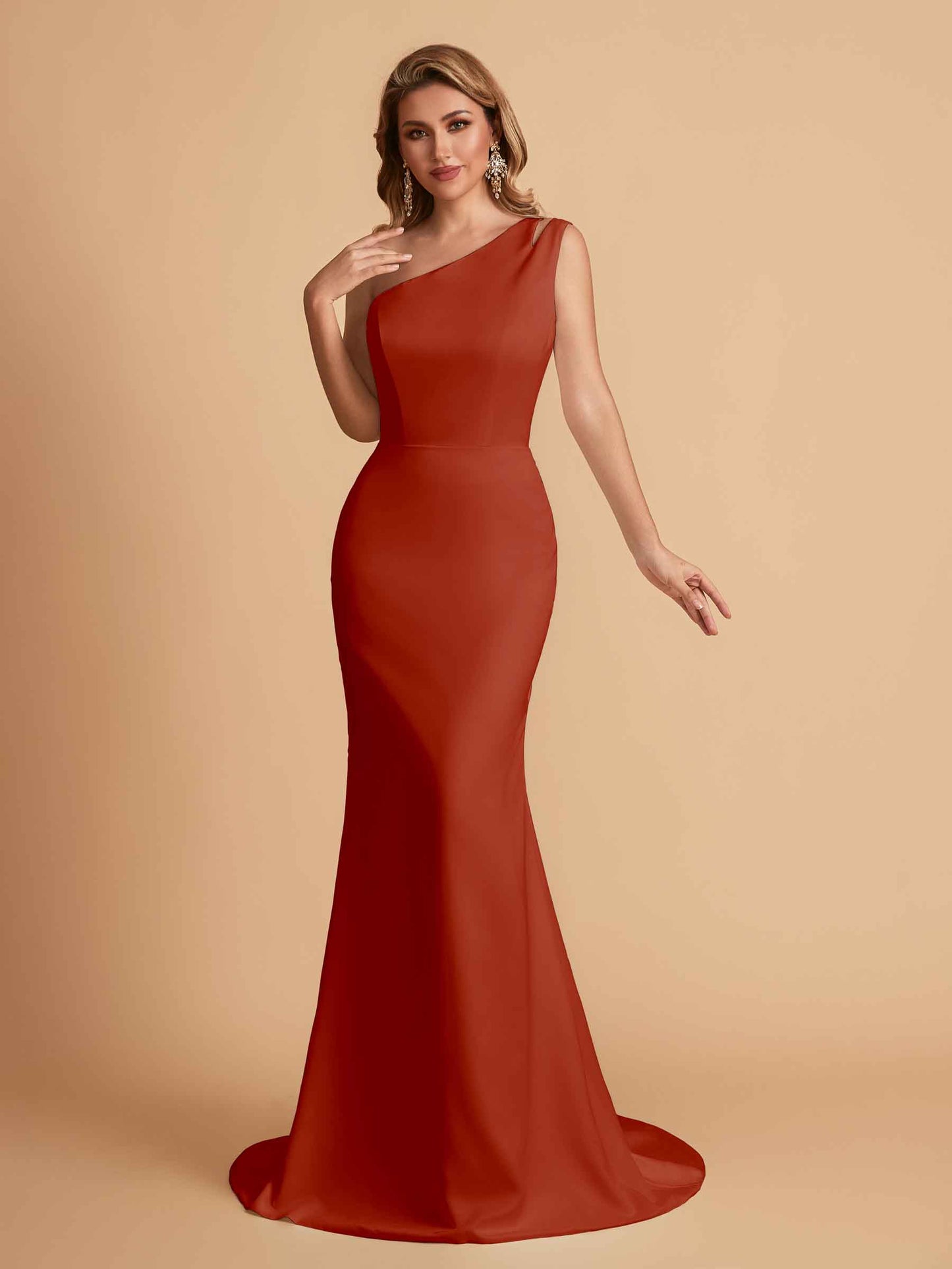 Elegant Satin One Shoulder Mermaid Side Slit Floor Length Bridesmaid Dresses