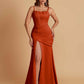 Sexy Soft Satin Mermaid Spaghetti Straps Side Slit Floor-Length Bridesmaid Dresses