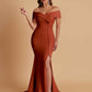 Elegant Soft Satin Mermaid Off Shoulder Side Slit Floor-Length Bridesmaid Dresses