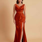 Elegant V Neck Soft Satin Side Slit Floor-Length Mermaid Bridesmaid Dresses