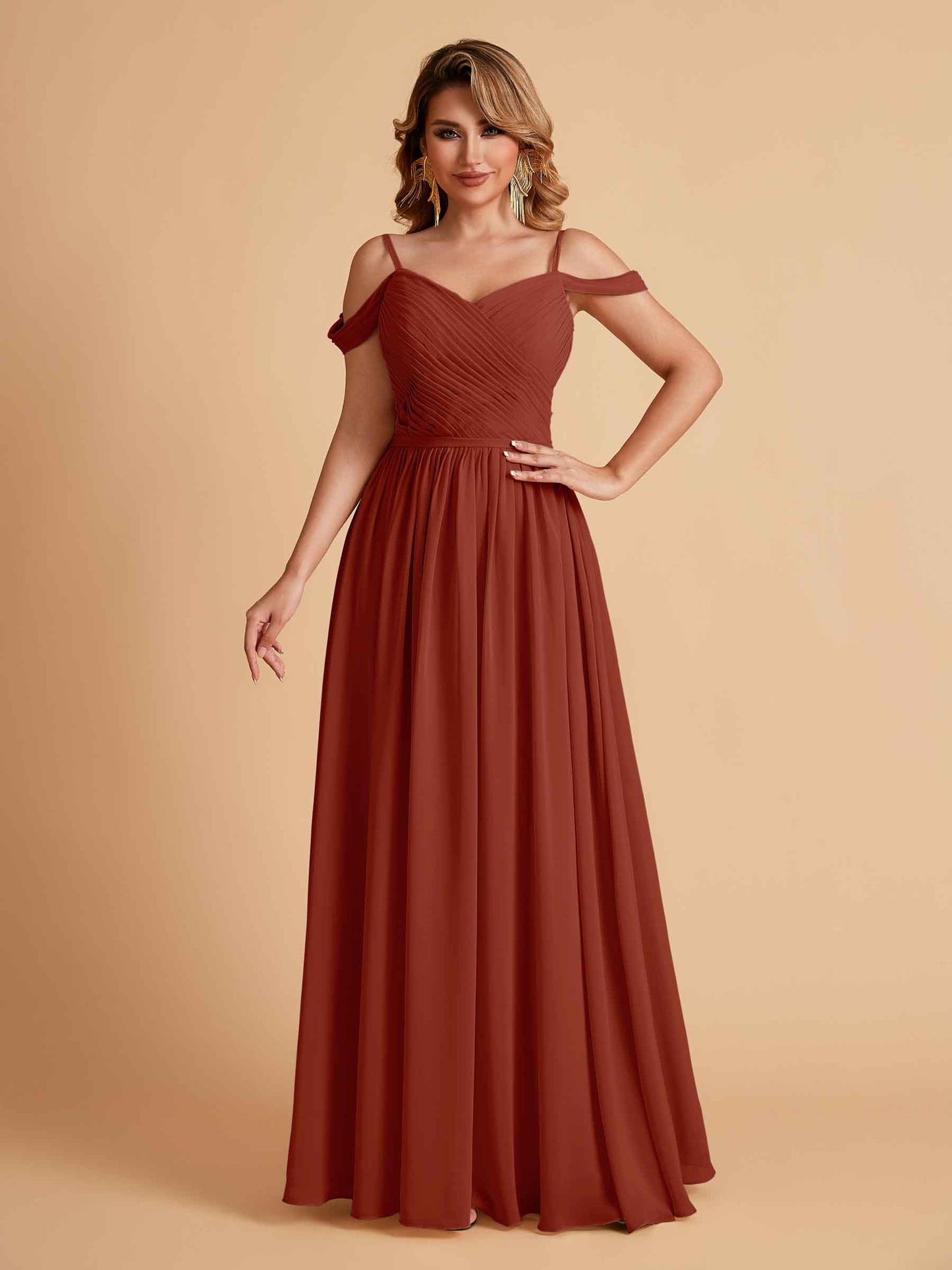 Elegant A-line Chiffon Off The Shoulder V-Neck Bridesmaid Dresses Online