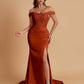 Elegant Soft Satin Mermaid Off Shoulder Side Slit Floor-Length Mermaid Bridesmaid Dresses