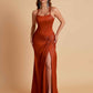 Gorgeous Square Criss Cross Soft Satin Side Slit Floor-Length Mermaid Bridesmaid Dresses