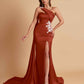 Elegant Soft Satin Sweetheart One Shoulder Side-Slit Mermaid Bridesmaid Dresses