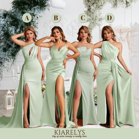 Sage Mismatched Sexy Satin Trendy Long Wedding Guest Dresses