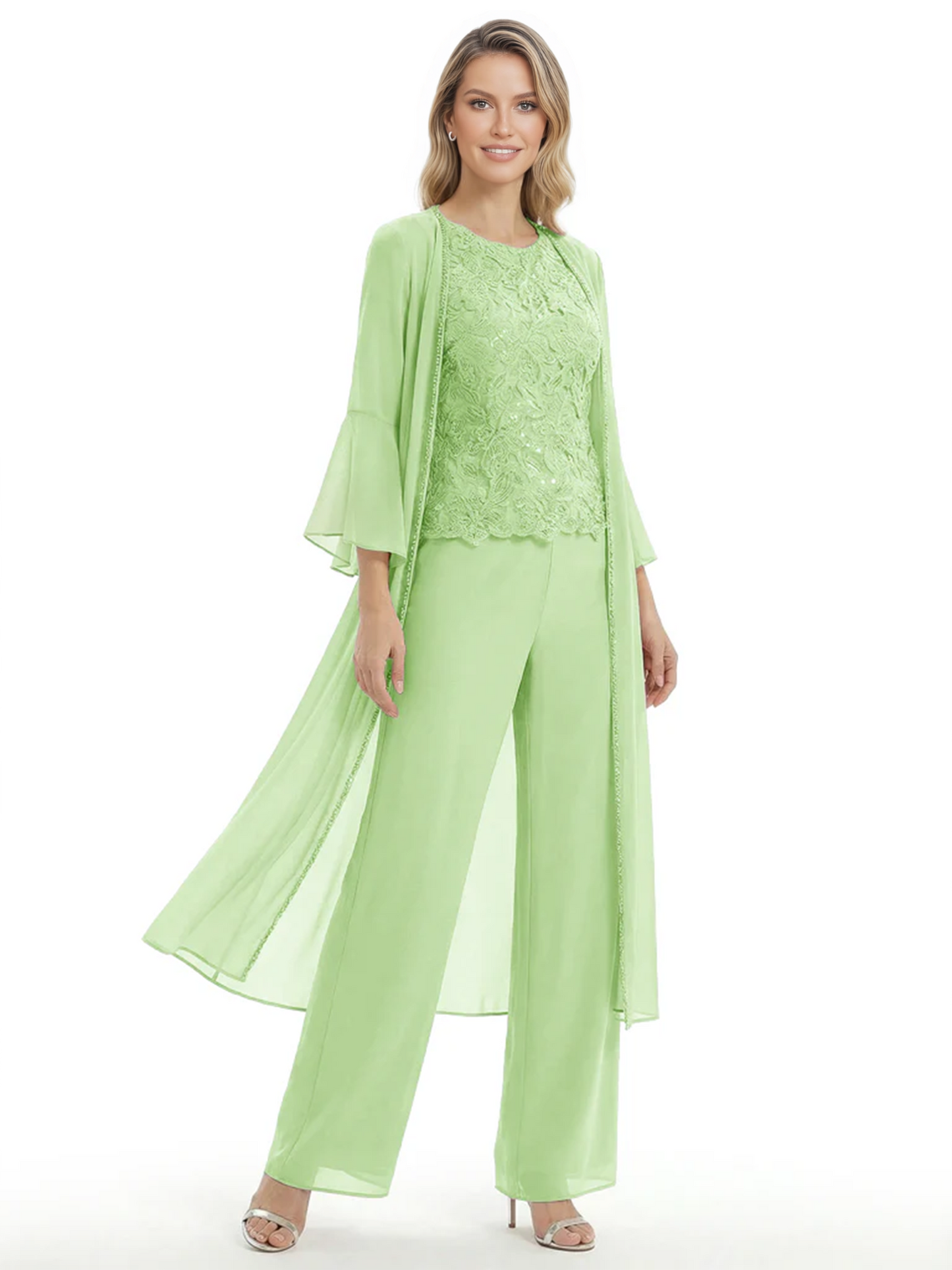 Elegant Pink 3-Piece Pant Set Trending 2026 Styles with Lace Wide-Leg Pants